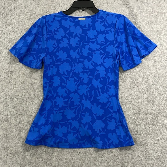 NEW Michael Kors Womens M Printed Ruched Flutter Grecian Blue - Picture 3 of 8